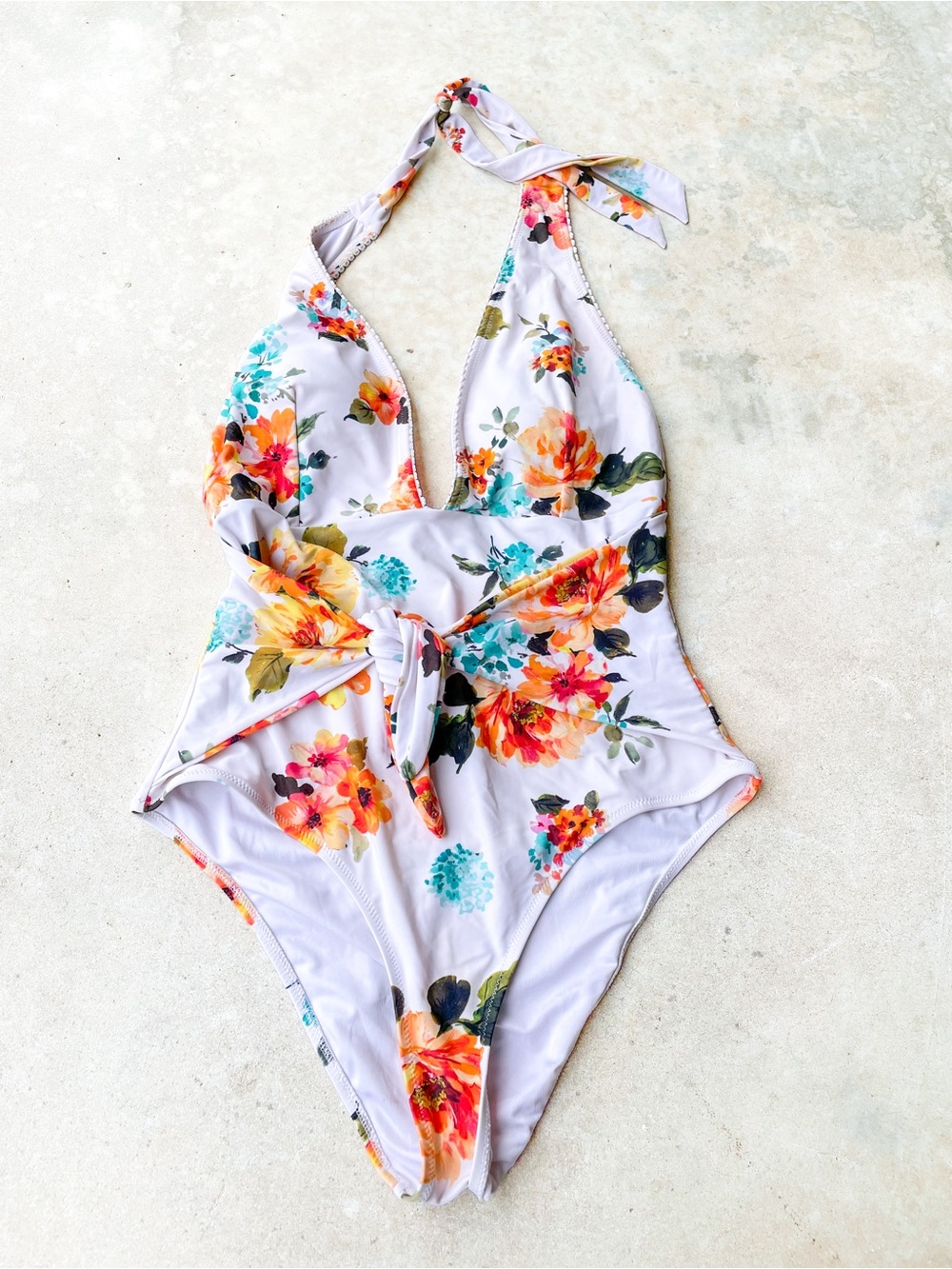 Cupshe Floral Halter One Piece Swimsuit XL Tie Front